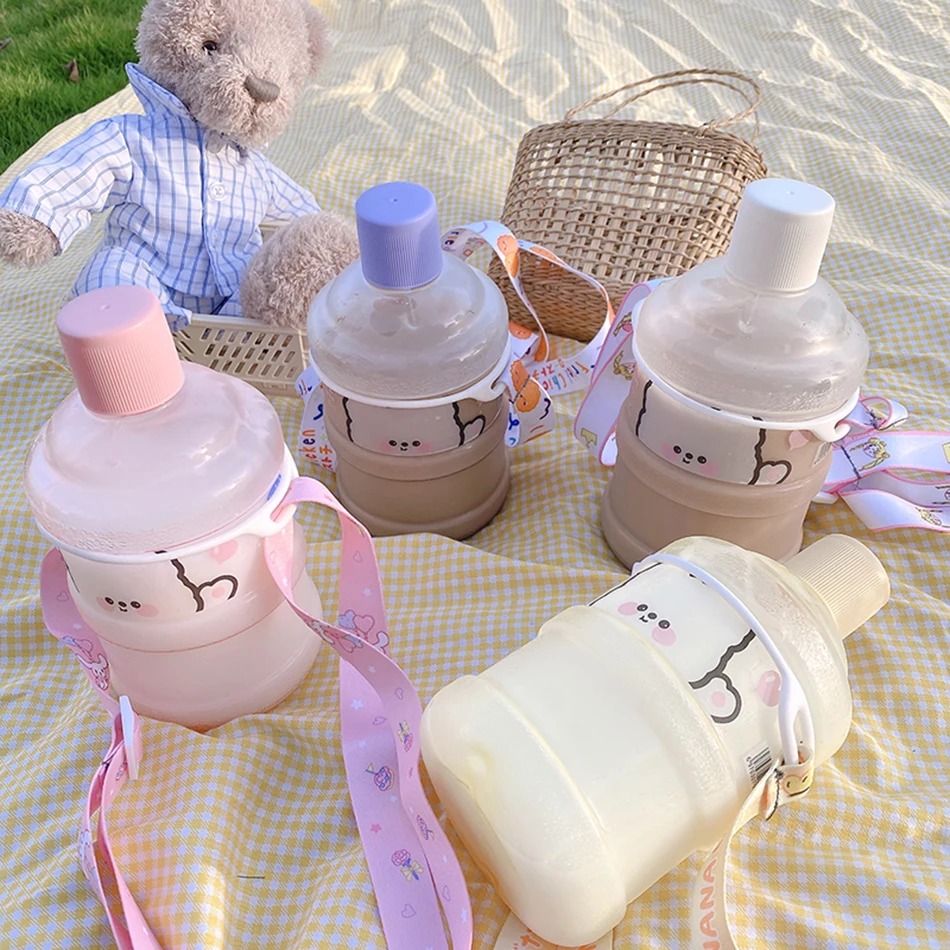 Kawaii 630ml Bear Bucket Plastic Water Bottle Creative Cute Shaker Sport Gourd Milk Cartoon Drinking Cups For Girls Children Kawaii 630ml Bear Bucket Plastic Water Bottle Creative Cute Shaker Sport Gourd Milk Cartoon Drinking Cups For Girls Children