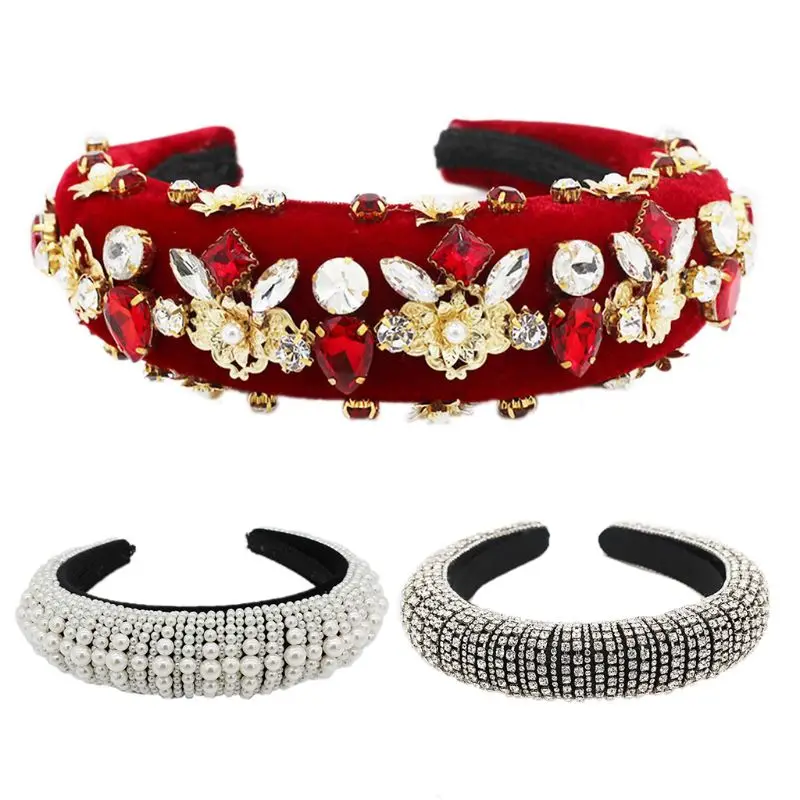 Ethnic Baroque Headband Exquisite Imitation Pearl Rhinestone Flower Hair Hoop