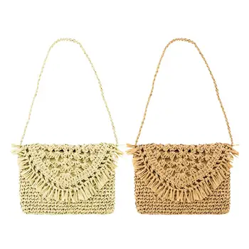 

Women's Bag Straw Natural Tote Circle Messenger Bag Handmade Crossbody Bag With Tassels For Summer Traveling Shopping Beach 2020