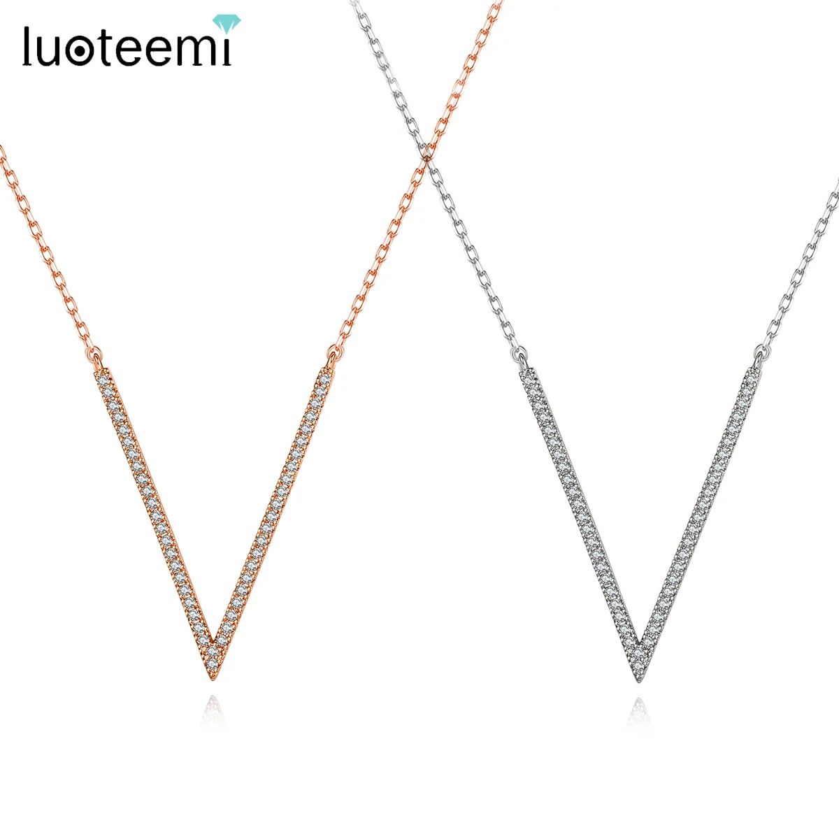 LUOTEEMI New Simple V Letter Shape Pendant Necklaces for Women Fashion Jewelry Korean Style CZ Collares Bijoux Femme Party Gifts | Украшения