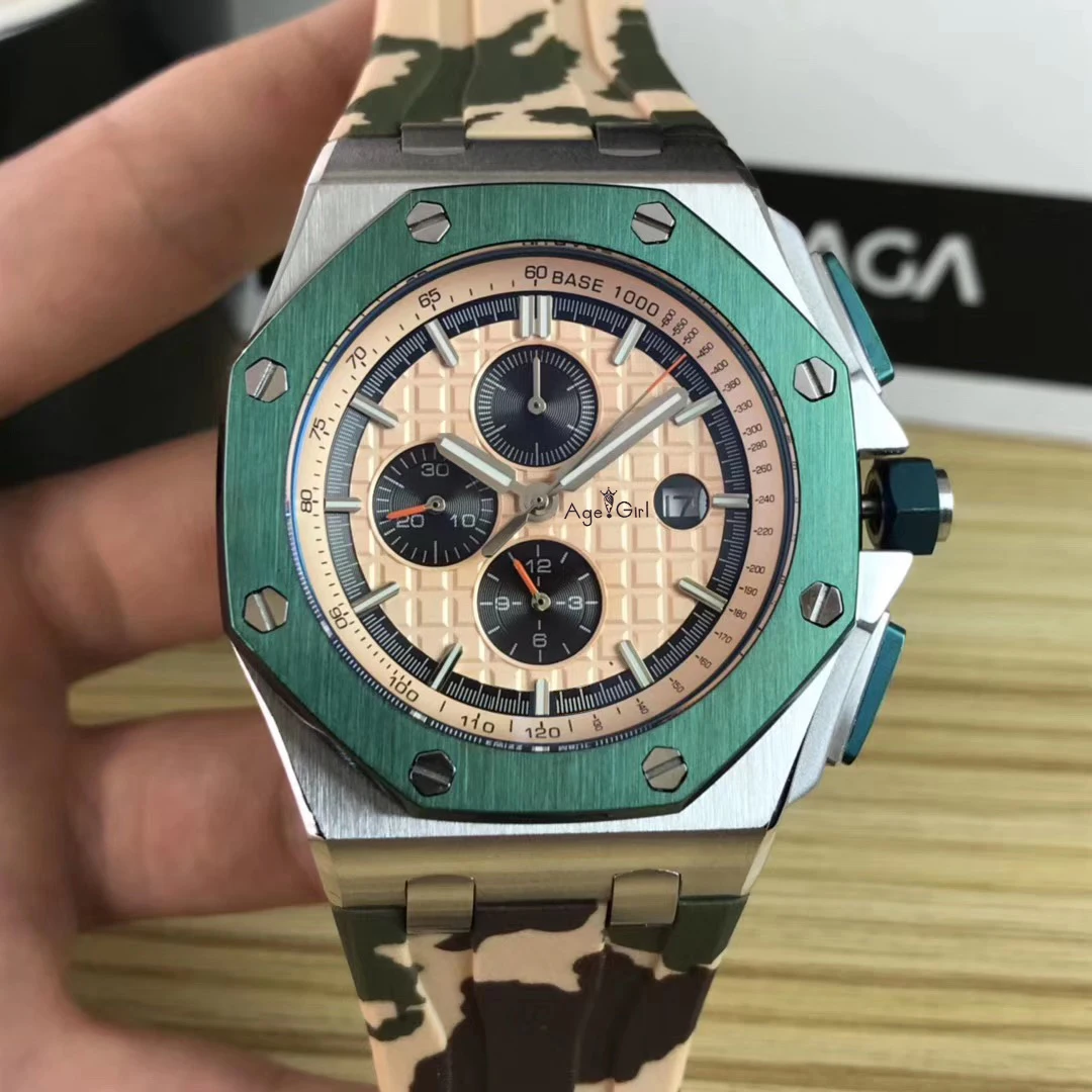 

Luxury Brand New Men Automatic Mechanical Sapphire Crystal Oaks Silver Green Bezel Stainless Steel Rubber Sport Watch Royal AAA+