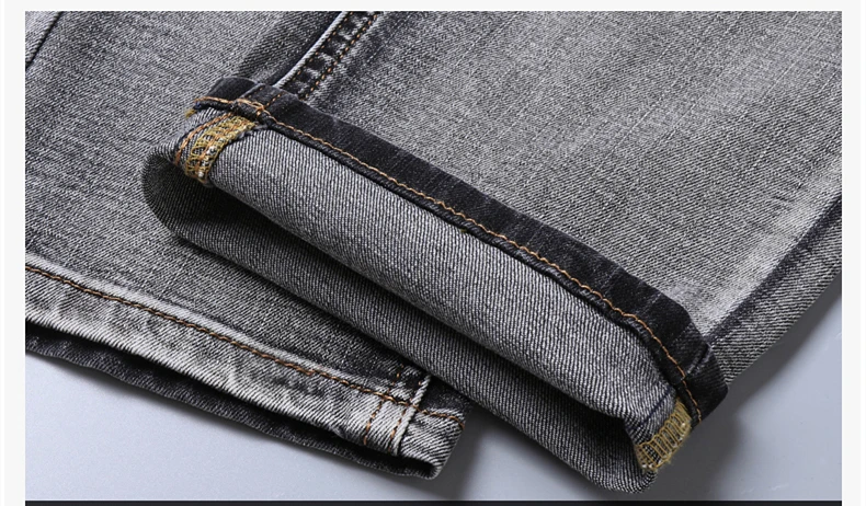 SHAN BAO classic patch embroidery men's fitted straight business casual jeans spring brand cotton stretch smoky gray denim jeans