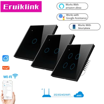 

UK/EU Standard Wifi Wall Touch Switch,1 2 3 4 Gang 1 Way Tuya APP Remote Control Light Switch Work With Alexa Google Home