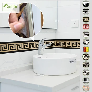 

Funlife® 10*200cm Geometric Wall Border Waterproof Self-adhesive Peel and Stick PVC Wall Sticker for Bathroom Kitchen Home Decor