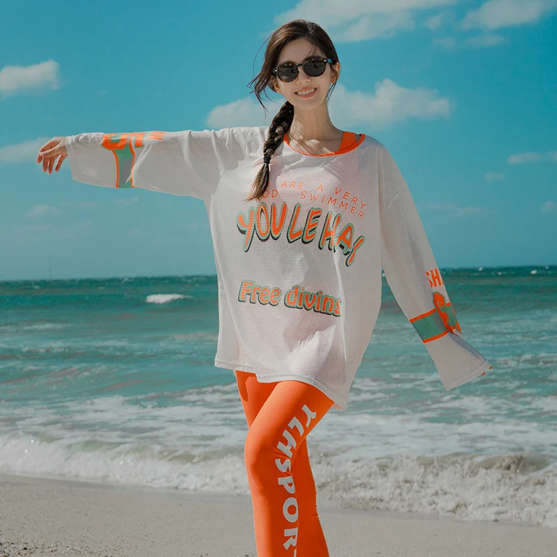 4 Set Long Sleeve Swimwear Push Up Pad Bathing Suit Sport Bodysuit Women Beach Swimming Surfing Suit Korea Style Rash Guard rash guard surfing swimsuit