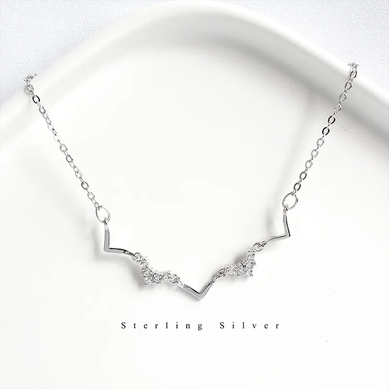 925 Sterling Silver Korean Version Simple Wave Heartbeat Pavé Crystal Bracelet Women Cute Princess Style Jewelry Accessories - Image 3