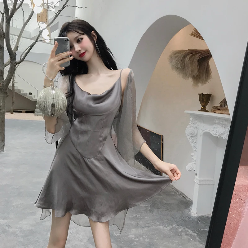 spaghetti strap dress with cardigan