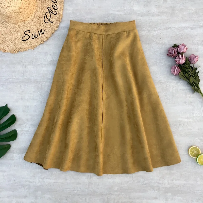 yellow Юбки Женские зимние юбка из замши Лоскутная искусственная кожа офисные женские эластичные облегающие юбки трапециевидной формы до колена - Цвет: yellow