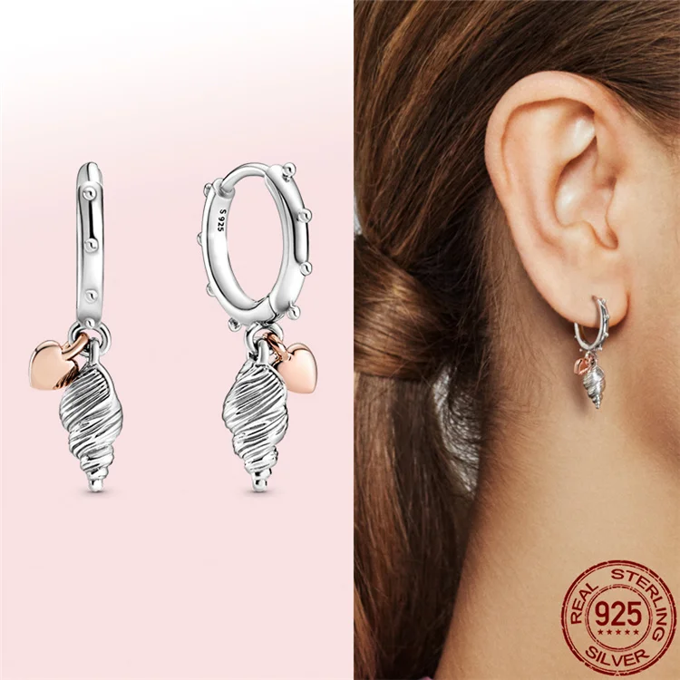2021 New  Sterling Silver 925 Earring Heart and Conch Shell Earrings For Women Making Jewelry Gift Wedding Party Engagement