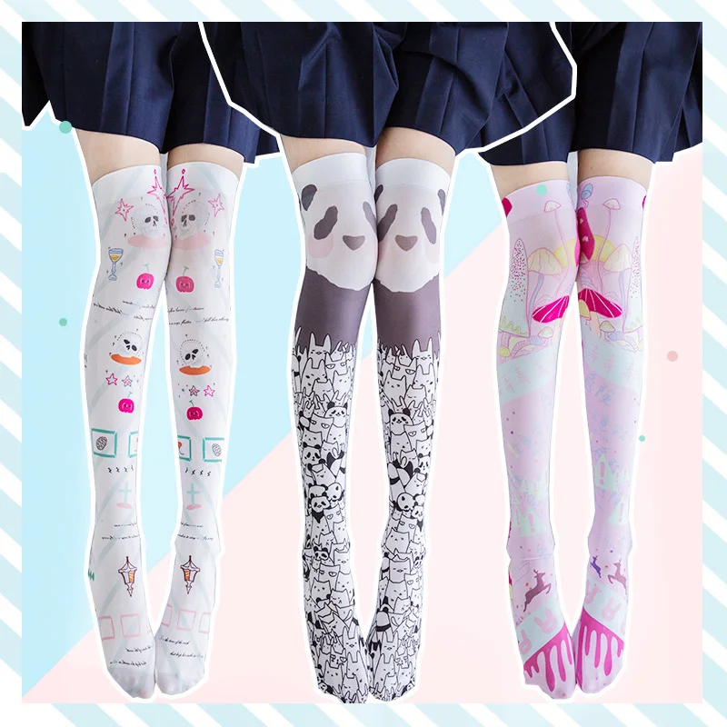 Kawaii аниме граффити девушки Лолита мягкие чулки сестры японские школьные девушки выше колена сексуальные бархатные бедра высокие чулки Косплей