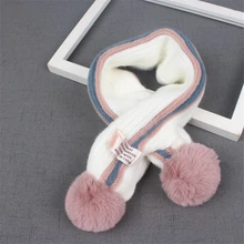 Детские зимние штаны шарф помпоном детская шарф для девочек, для мальчиков теплые шейные платки Вязание с меховыми бомбонами, шейный платок шарфы