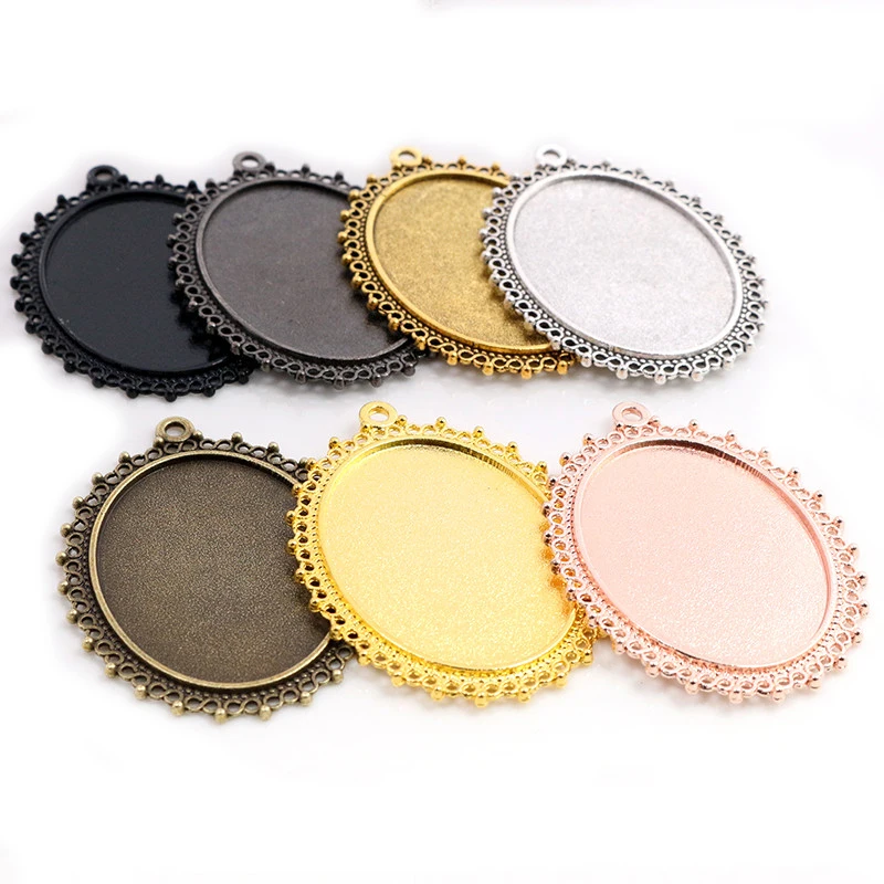 

New Fashion 5pcs 30x40mm Inner 7 Colors Plated Classic Flower Style Cabochon Base Setting Charms Pendant