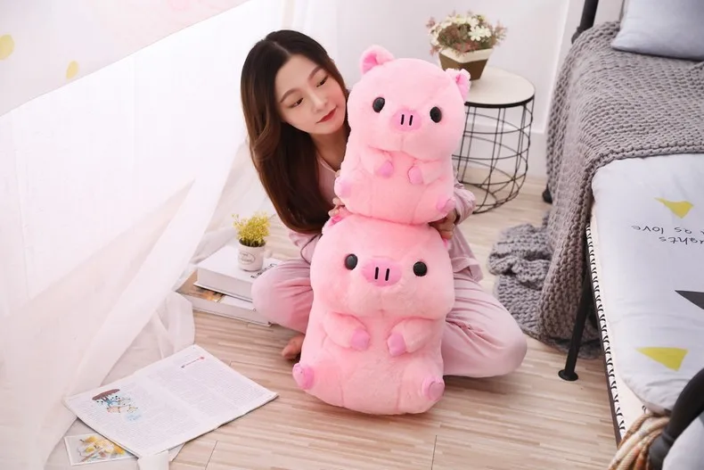 Розовый сидящий свинья большая голова Копилка Мягкая кукла Дети Huggable животное мягкая упаковка Детская плюшевая игрушка спящий компаньон Аппетитный плюш