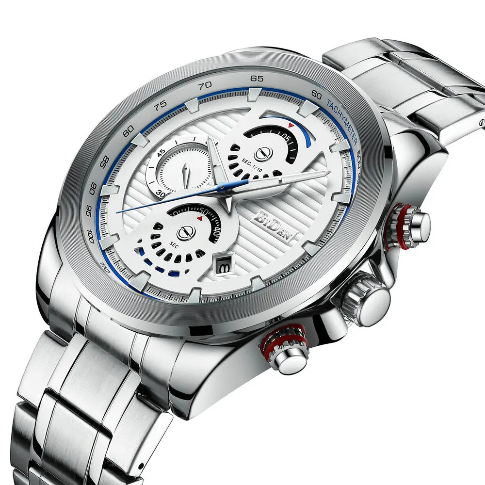 

BIDEN Military Sports Watch Men Quartz Analog Clock Waterproof Date Display Stainless Steel Strap Mens Watches Top Brand Luxury