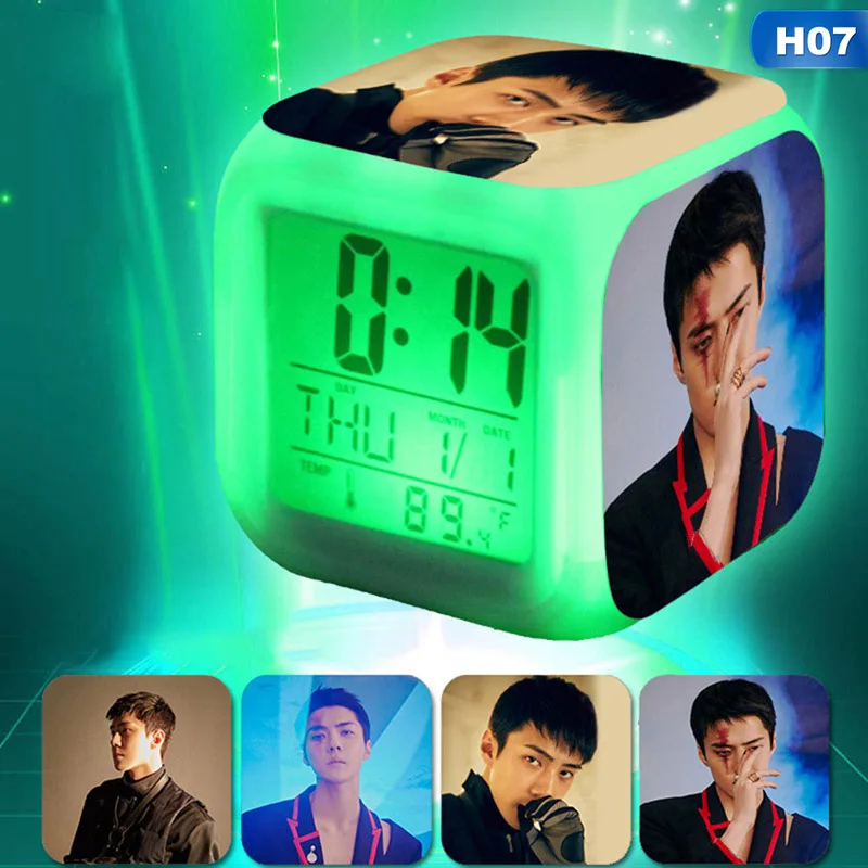 H07 Kpop EXO альбом OBSESSION Будильник 7 цветов меняющийся Ночной светильник светодиодный цифровой будильник студенческие настольные часы - Цвет: H07