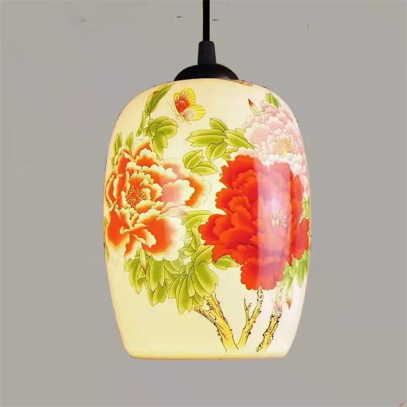 

Winter Melon Ceramic Pendant Light for Kitchen Dining Room Aisle Balcony Entrance Art Painting Suspension Hanging Lamp Luminaire