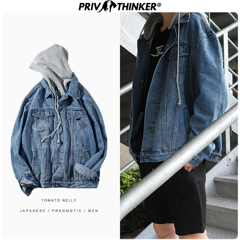 Privathinker, мужские хип-хоп Модные свободные джинсовые куртки, Мужская Корейская верхняя одежда с капюшоном, пальто, Мужская Осенняя джинсовая куртка,, большие размеры