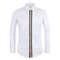 2021 nova camisa masculina de manga comprida magro luz luxo homem de negócios preto e branco tamanho grande camisa masculina botão acima da camisa