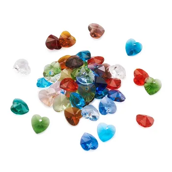 

200pcs Mixed Color Faceted Heart Transparent Glass Charm Pendants for Jewlery Making DIY Bracelet Necklace 10x10x5mm Hole: 1mm