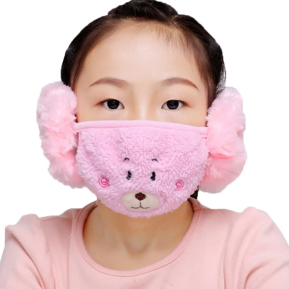 Kids Pink Защитная детская маска для рта с милыми медвежьими ушками, ветрозащитные зимние маски с защитой от пыли, хлопковая маска для лица с гриппом - Цвет: Kids Pink