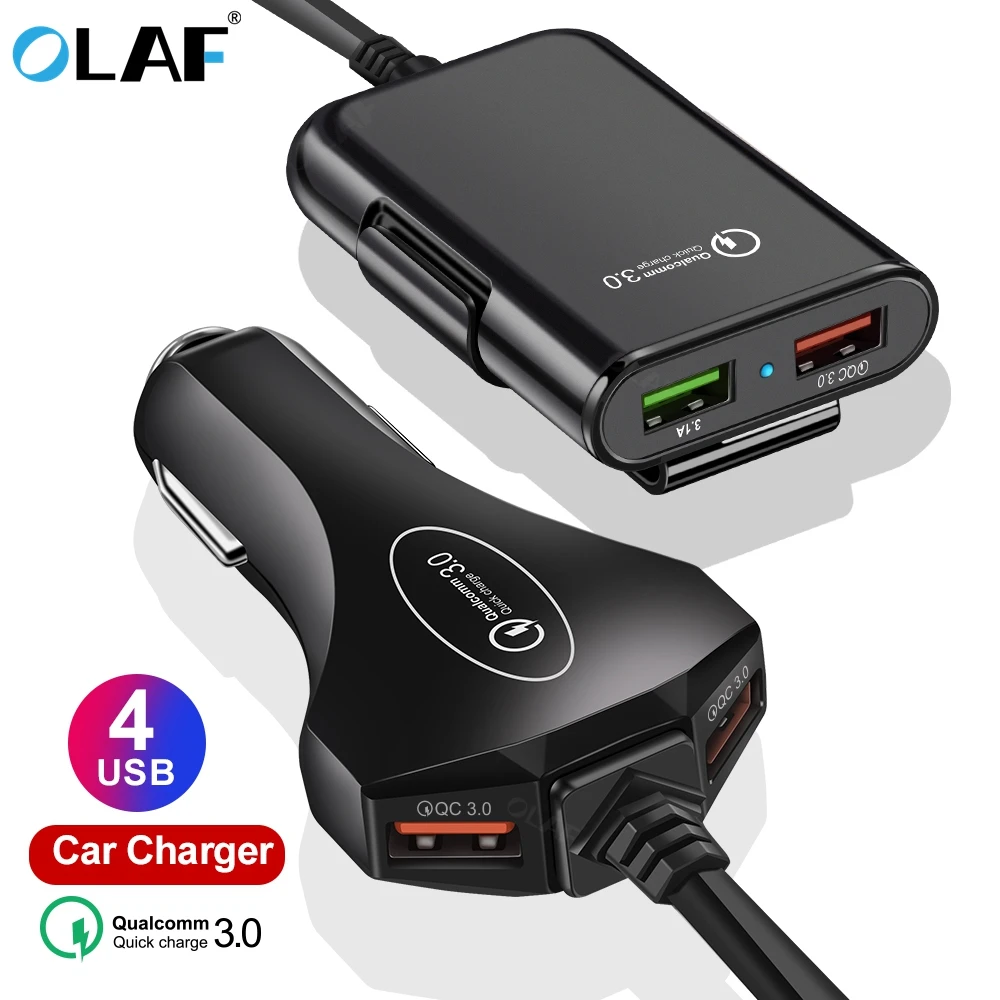 

4 USB Port Car Charger Quick Charge 3.0 Car-Charger with 1.7m Cable for Tablet Smartphone iPhone X 8 7 QC 3.0 Extending Adapter