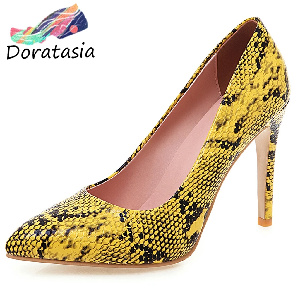 

DORATASIA New Spring Girl Street Attractive mixed-color Pumps Snake Veins Pumps Women Sexy Shallow High Heel Shoes Woman