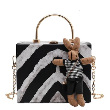 

Zebra Pattern Box Design Pu Leather Crossbody Bag for Women Fashion Shoulder Bag Purses and Handbags 2021 Designer Bag Chain Bag