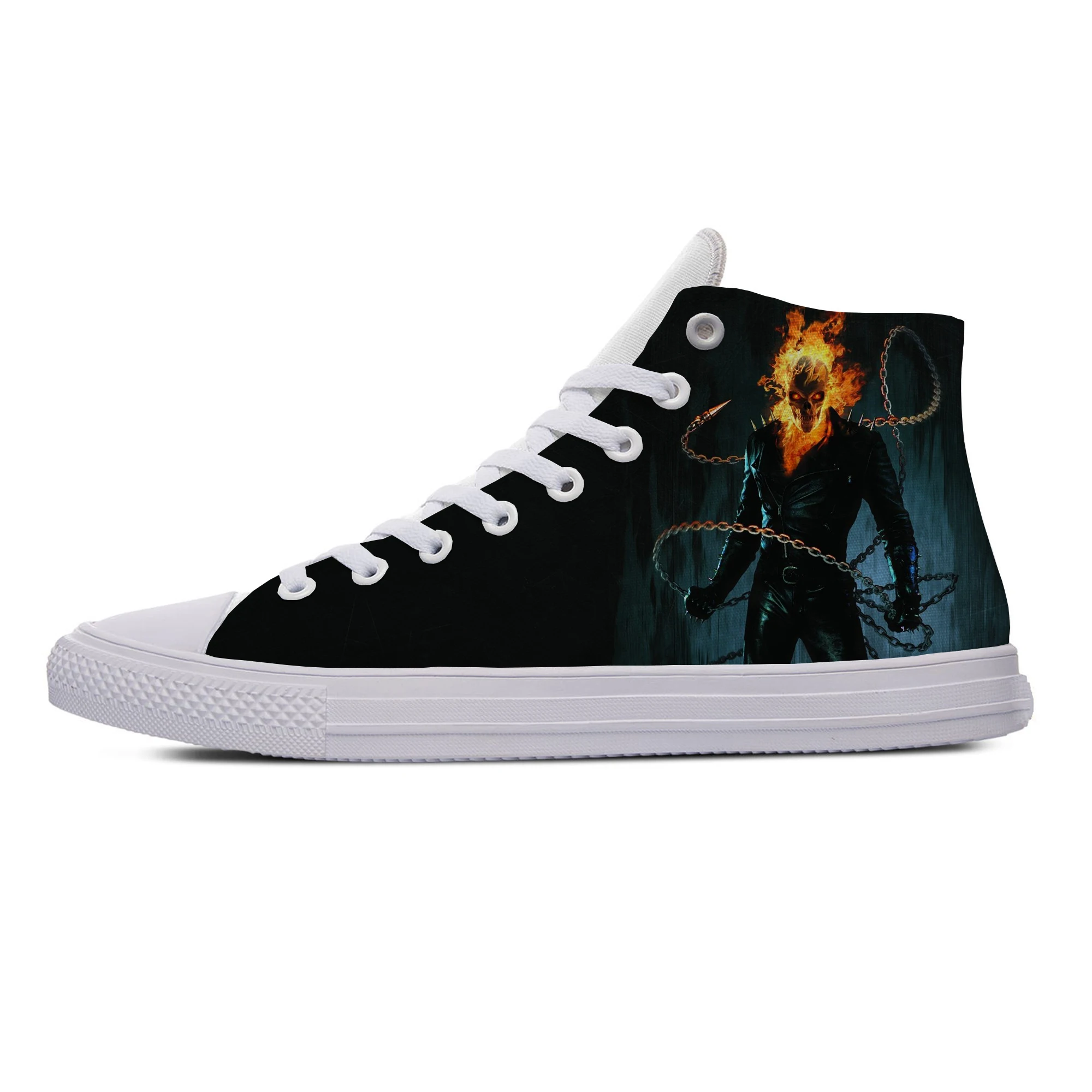 Ghost Rider/Лидер продаж; крутая модная повседневная парусиновая обувь с высоким берцем; дышащие легкие кроссовки с 3D принтом для мужчин и женщин - Цвет: Ghost Rider5