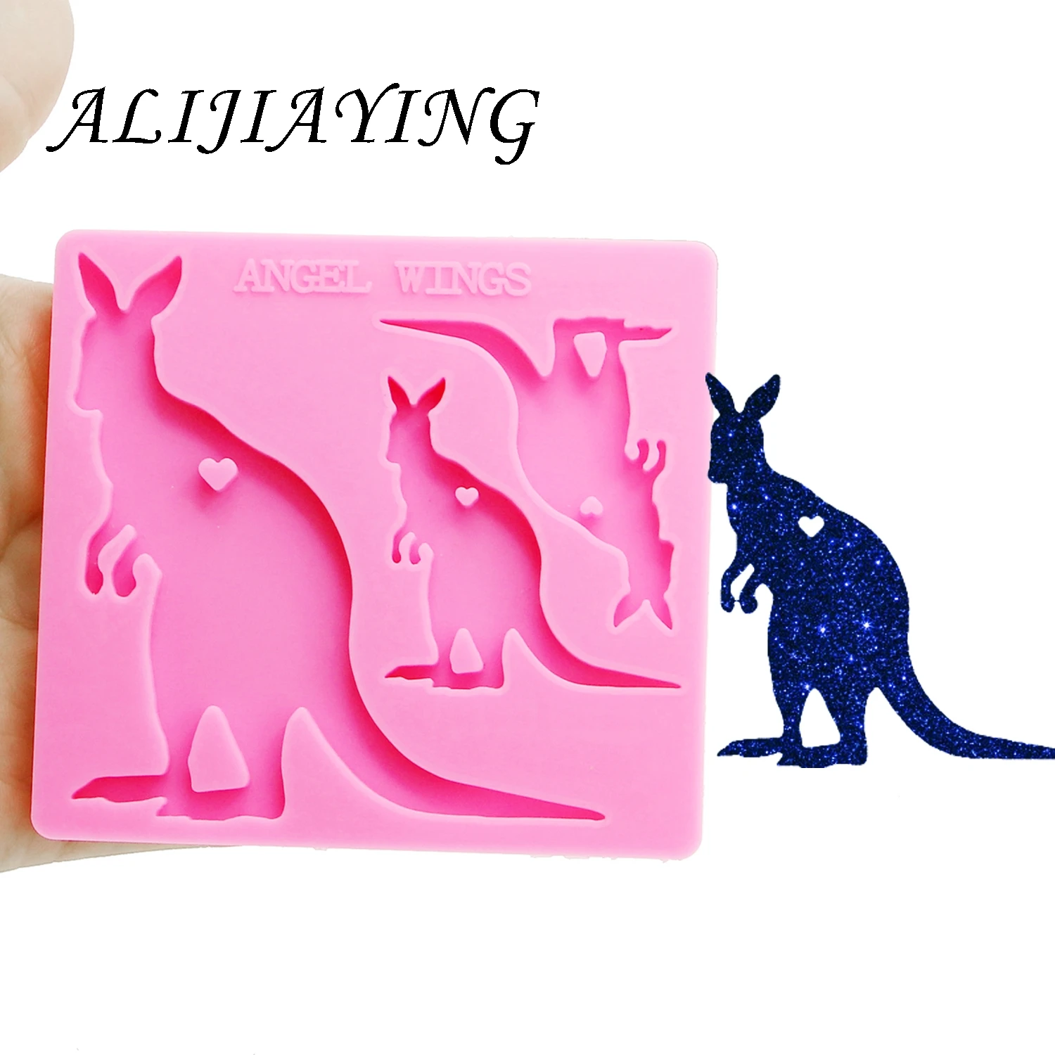 Pink 1pc Блестящий Брелок Кенгуру семья мама/ребенок плесень украшение с кольцом для ключей силиконовая форма для DIY эпоксидная смола оптом DY0125 - Цвет: Pink 1pc