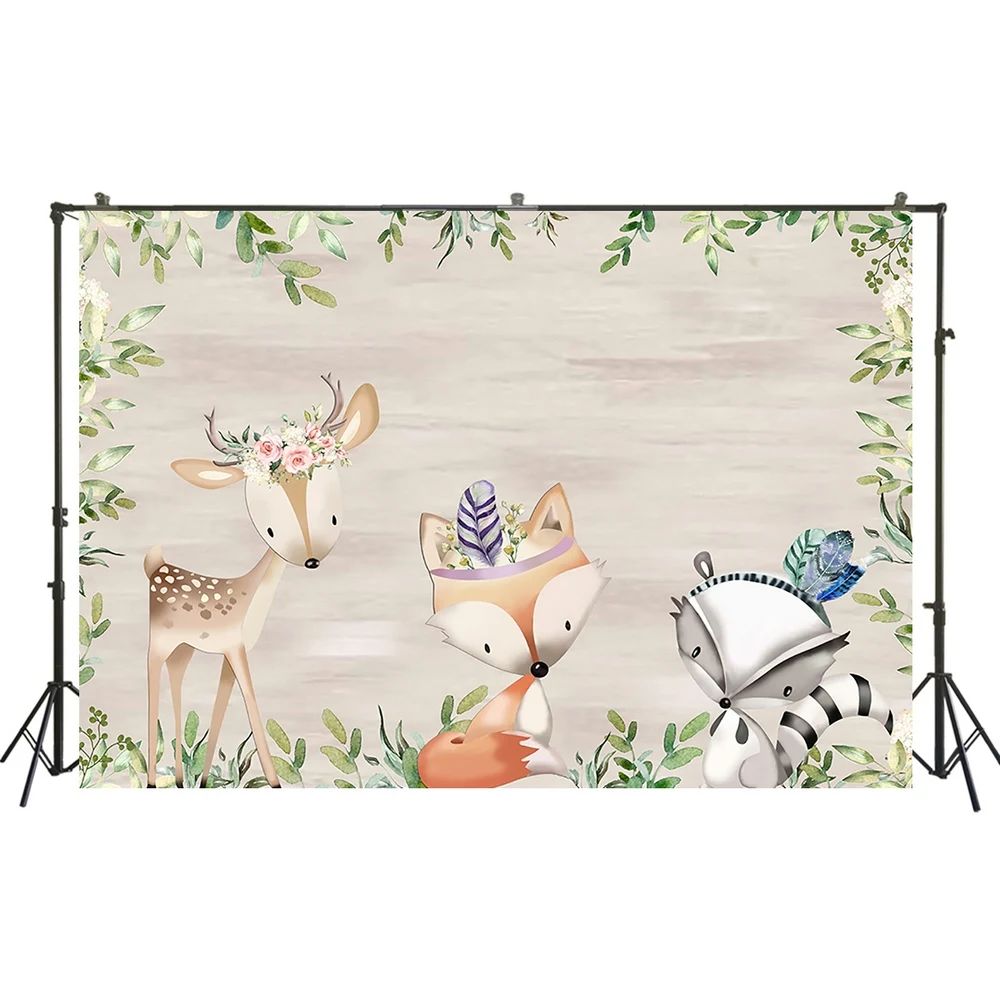 HUAYI Photography Backdrop Birthday Party Dessert Table Photo Booth Background Jungle Cartoon Animals Baby Shower BackdropW-3631 |