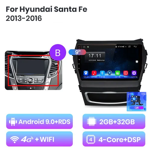 4G(2-32G).G Junsun V1 2G+ 32G Android 9,0 для hyundai Santa Fe 3 2013- автомобильный Радио Мультимедиа Видео плеер навигация gps RDS 2 din dvd - Цвет: 4G(2-32G).G