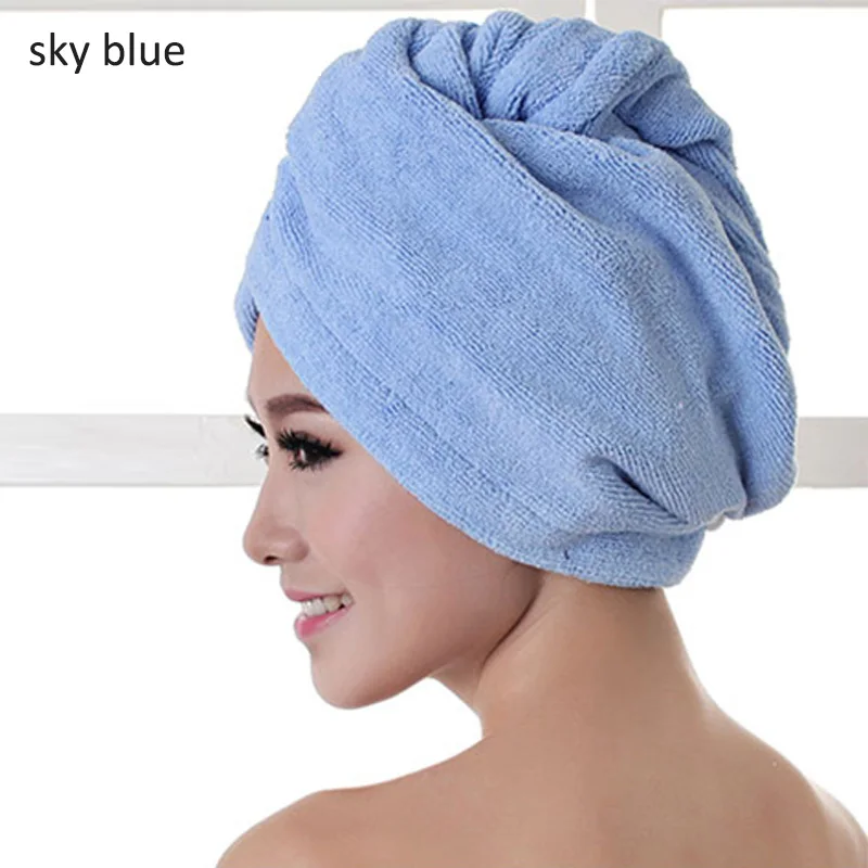 2 размера банное полотенце 1 шт утолщенная быстросохнущая шапочка для душа для волос Дамский тюрбан супер абсорбент переносная сухая шапка для волос - Цвет: sky blue 60x25cm