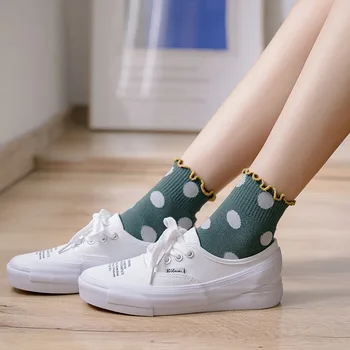 

Fashion Lace Ruffles Soft Cotton Women Socks Top Quality Spring Summer Cute Big wave point Socks Cozy Lovely Frilled Socks