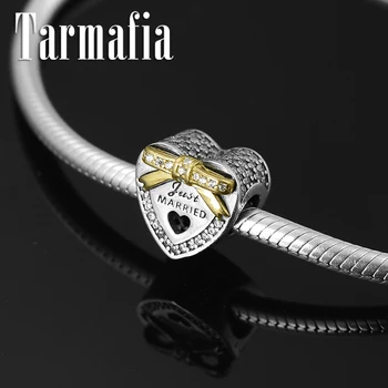

DIY Gift 925 Sterling Silver Gold Bowknot Letter Just Married Heart Beads fit Original Women European Charms Bracelet Jewerly