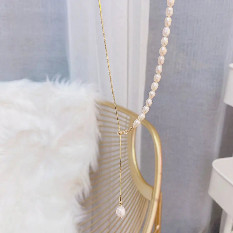 Freshwater Pearl Necklace Adjustable Necklace Elegant For Women Summer Chain With Pendant Temperament Y Chain Shine Jewelry - Image 3