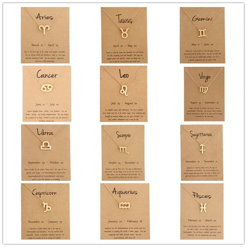 12 Созвездие ожерелье Знак зодиака ожерелье с картой ожерелье с подвеской открытка подарок на день рождения для женщин девушек