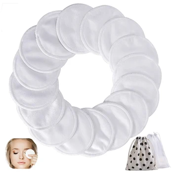 

20Pcs/Set 3.15inch Reusable Washable Round Makeup Puff Pads with Mesh Bag bamboo fiber and soft velvet Makeup Puffs