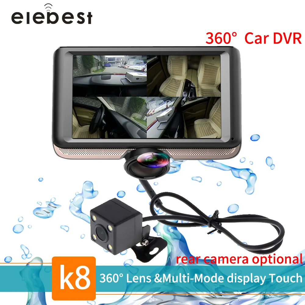 Автомобильный видеорегистратор Elebest K8 5 дюймов IPS сенсорный экран 360 градусов Full HD