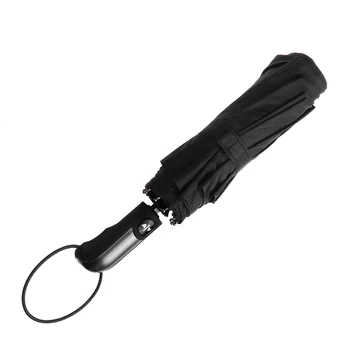

New Fully-Automatic Three Folding Male Commercial Compact Large Strong Frame Windproof 10Ribs Gentle Black Umbrellas