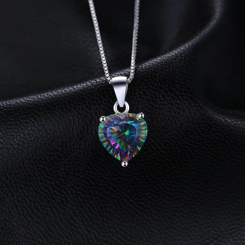 Silver Necklace Jellystory Fashion 925 Sterling Silver Necklace with Heart-shaped Topaz Gemstone Pendant for Women Wedding Party Gift Jewellery Pendant Necklace Silver Pendant