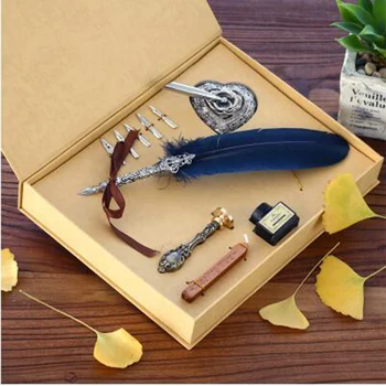 

Mb Fountain Pen Feather Fountain Pen Exquisite Gift Box With Five Nibs, Stand, Stamp, Wax,ink Bottle For Gifts