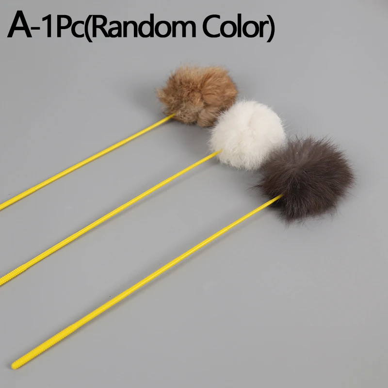 Random Color Pet Toys Funny Cat Stick Colorful Rabbit Fur Pompom Tease Cat Stick Interactive For Cat Playing Toy Pet Supplies 
