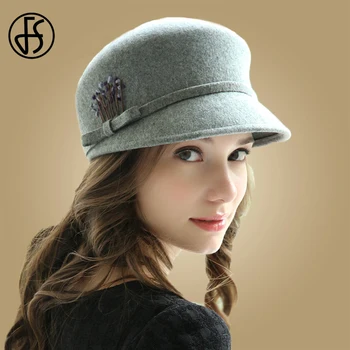 

FS Autumn Winter Irregular Brim Fedoras Trilby Hat Women Wool Felt Dome Floral Bowler Black Gray Pink Female Fedora Hats