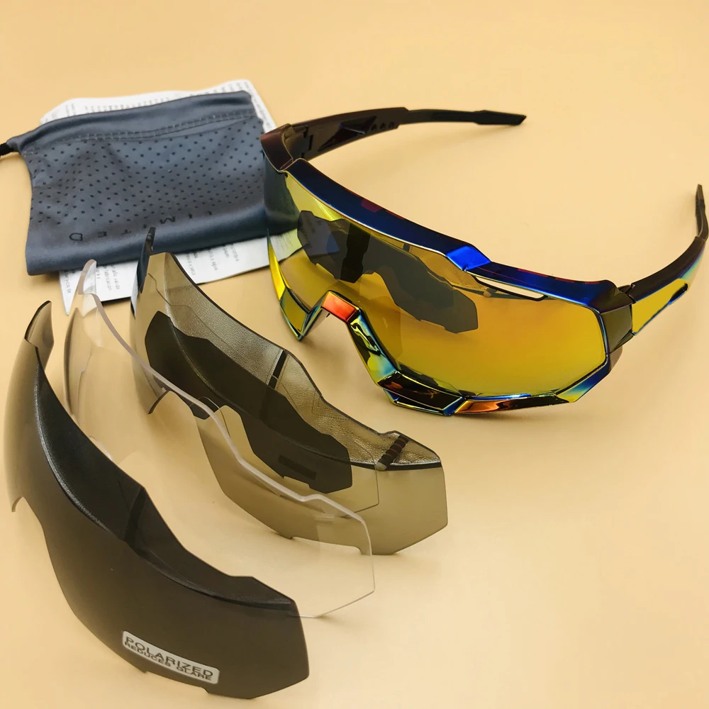 4 lens Polarized 3 Спортивные мужские и женские очки с 3 линзами для езды на велосипеде, шоссейные, велосипедные, Mtb очки, солнцезащитные очки для бега, езды на мотоцикле - Цвет: 4 lens Polarized 3