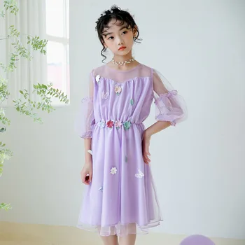 

YourSeason 2020 Summer Korean Style Mesh Patchwork Dresses New Arrival Baby Girls Princess Cute Floral Purple Dress Vintage