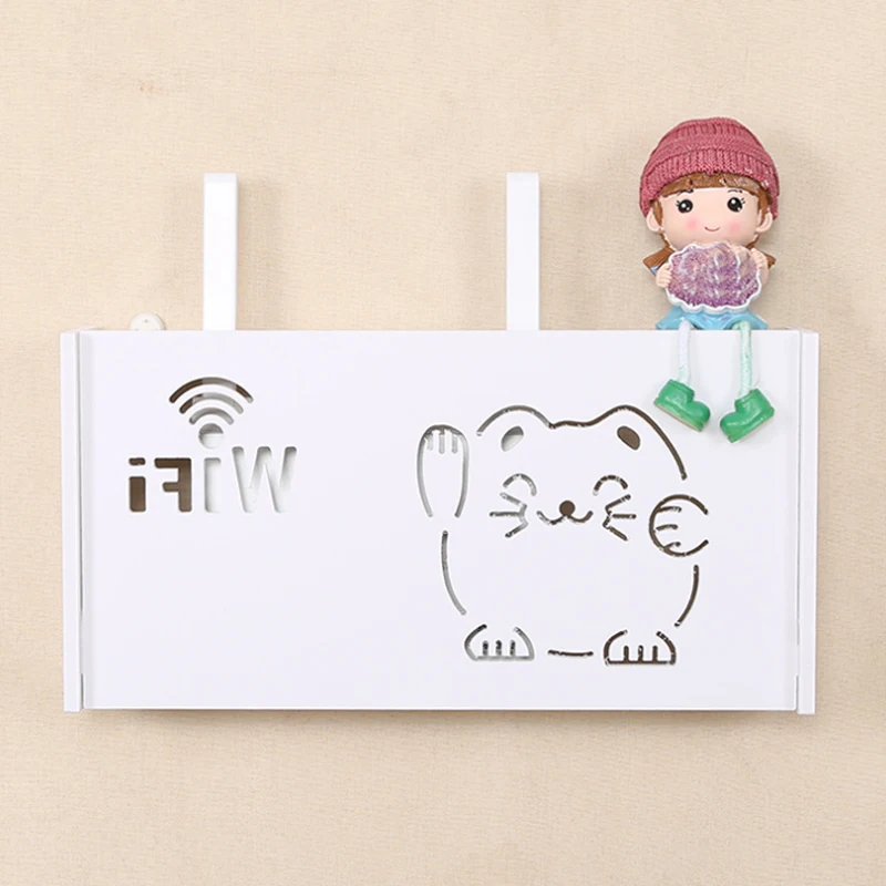 FortuneCat Беспроводной Wi-Fi роутер Коробка Для Хранения ПВХ панель полка настенный подвесной модем розетка Кабельный органайзер домашний декор 3 размера - Цвет: FortuneCat