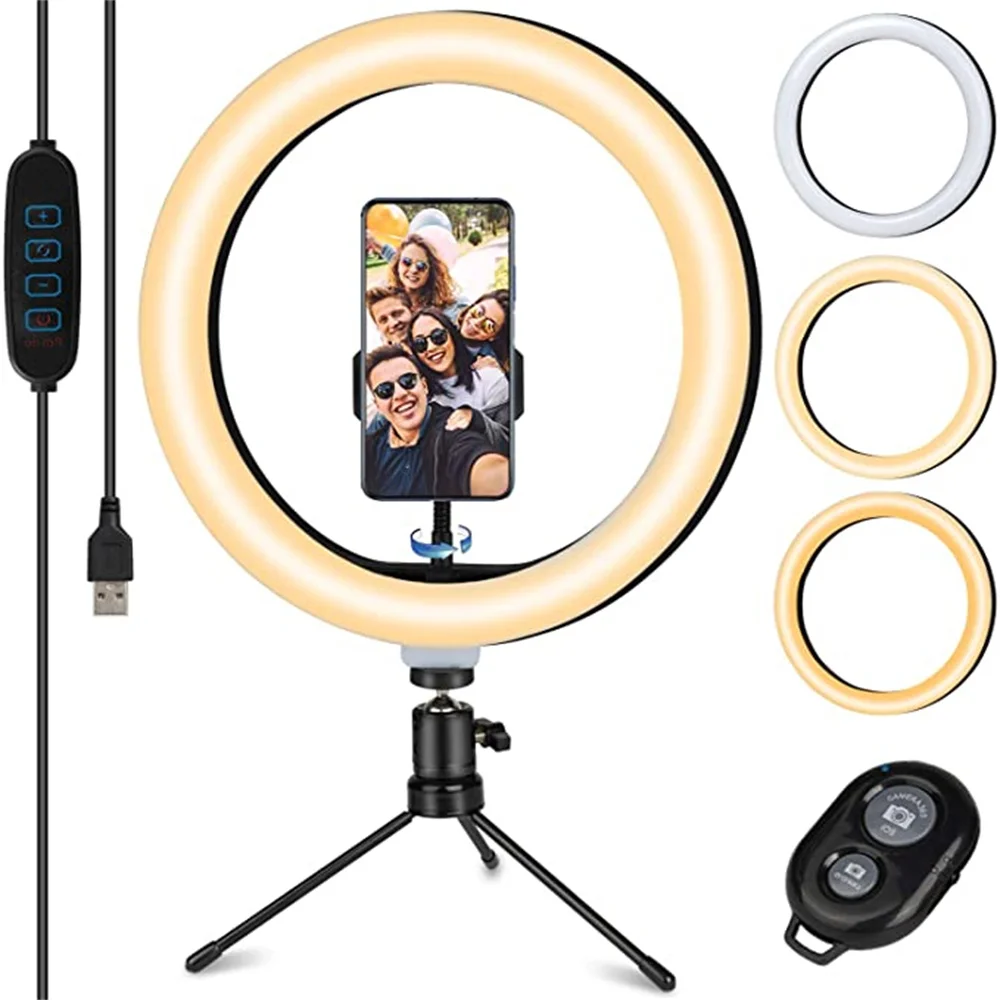 HONGDAK 10.2 &&selfie LED 링 라이트 무선 원격 제어 삼각대 사진 램프 전화 메이크업 라이브 비디오 스트리밍