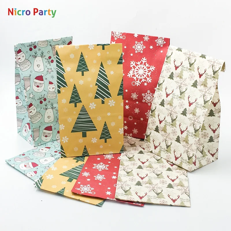Nicro 24 pcs/set Mix Types Deer Snowflakes Candy Gift Bags With Stickers Merry Christmas Guest Packaging Boxes Party Decor #GB18 | Дом и сад