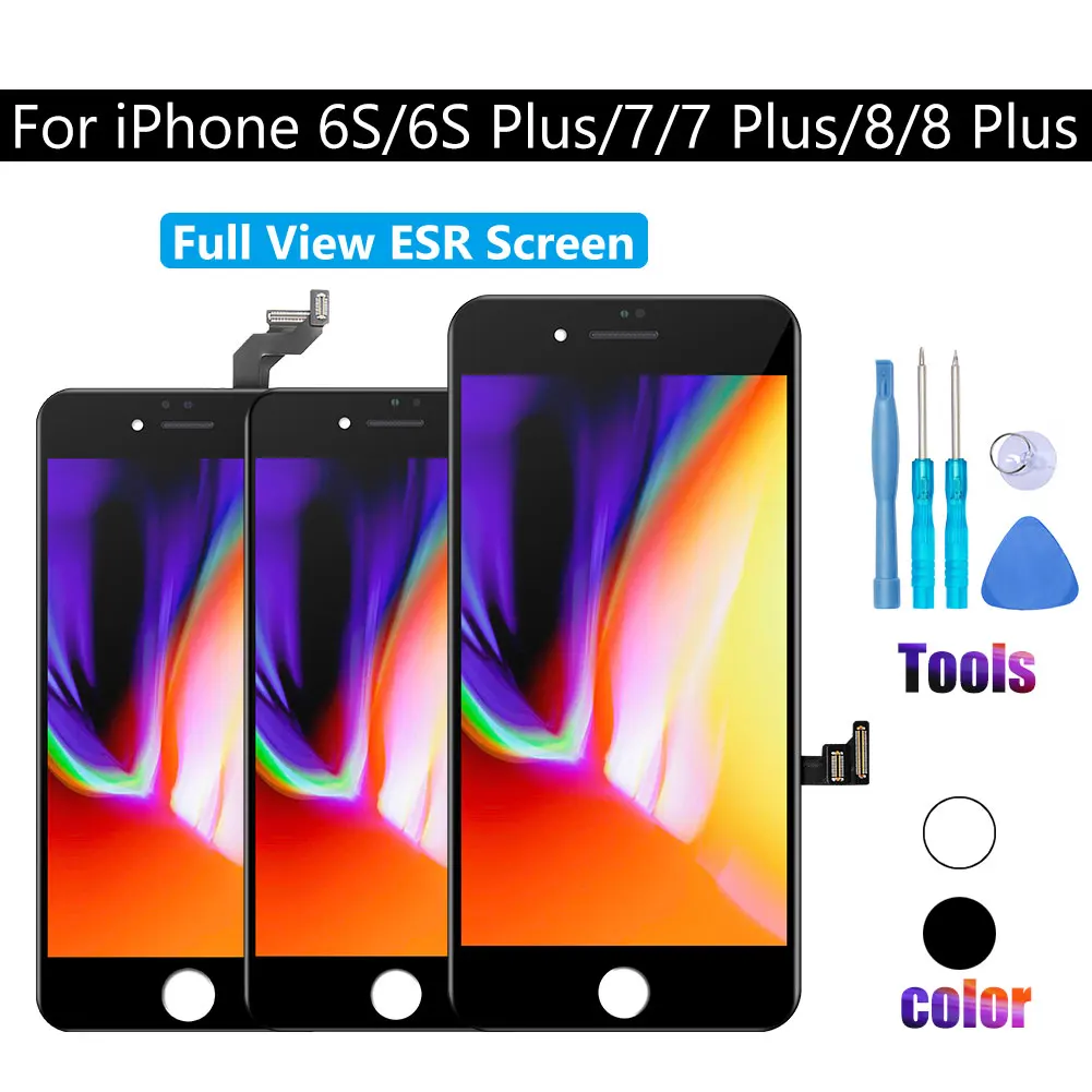 Goedkoop Lcd Touch Full View ESR Screen Digitizer AAAA + Montage Module Voor iPhone 6S 7 8 PLUS vervanging Zwart Wit Compleet