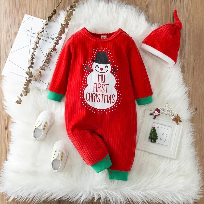 

2-piece Baby Chic ristmas Snowman Jumpsuit and Hat